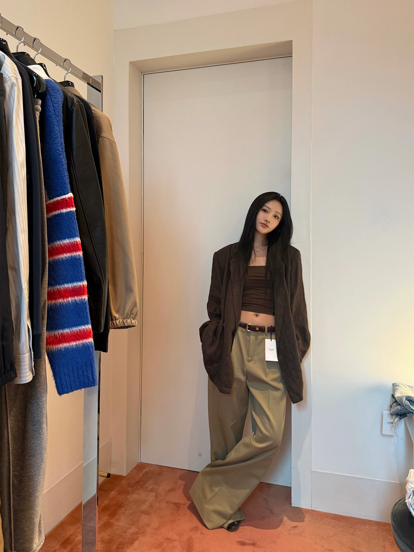 

Casual Sle f Lined Pure Linen Plaid Suit Jaet Women's Loose Fit Long Sve Button up Coat Autumn New Arrival