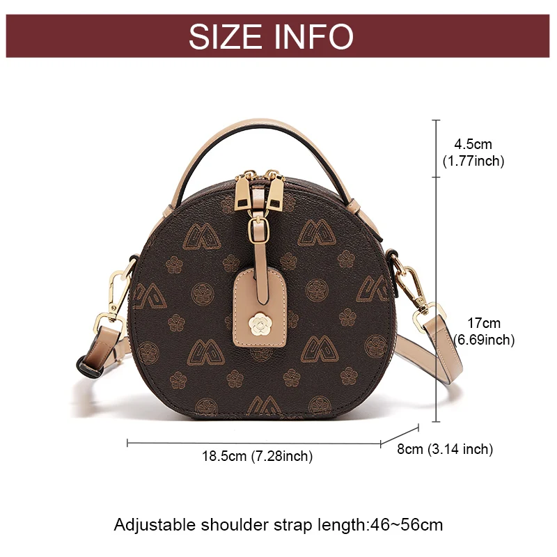 FOXER Sign PU Leather Women\'s Circular Messenger Bag Fashion Female Monogram Shoulder Crossbody Bag Girl PVC Round Small Handbag