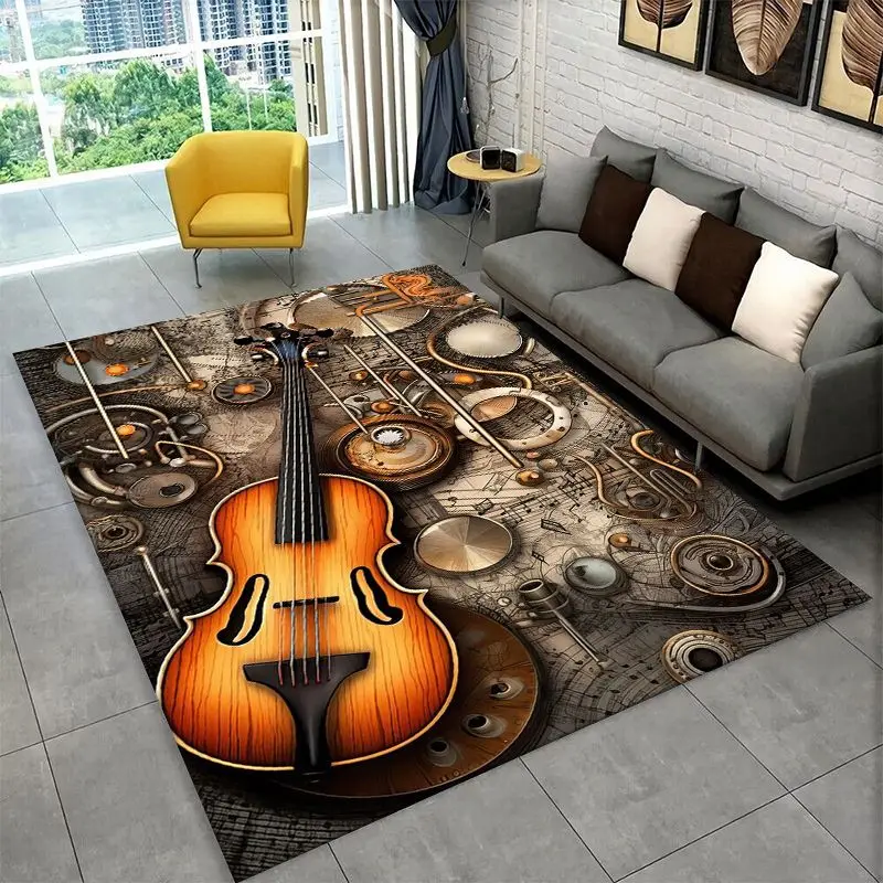 Rhythm Violin Cello Music Note Instrument Large Area Rug Non-slip Durable Carpet for Bedroom Living Room Sofa Doormat Floor Mat