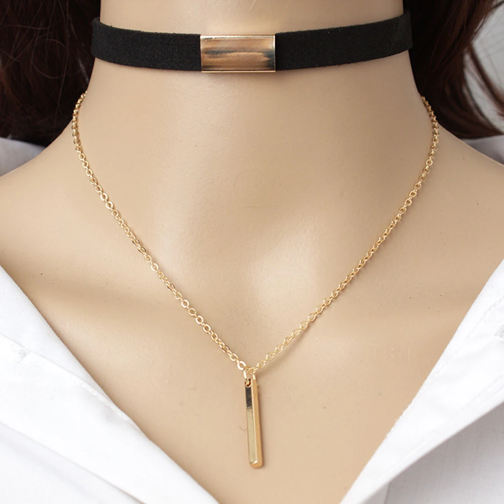 2026 neue Schwarz Samt Halsband Halskette Streifen Seil Kette Bar Quadrat Rohr Streifen Colliers für Frauen Mode Schmuck Zubehör Geschenke