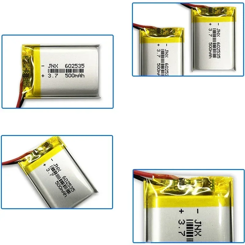 602535 3.7v 500mAh rechargeable polymer lithium battery JST PH 2.0mm 2pin suitable for GPS DVD Bluetooth keygen headset camera