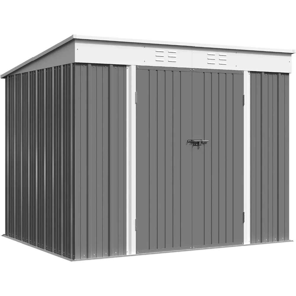 

Outdoor Storage Shed 8x6FT All Weather Metal Garden Shed with Lockable Double Doors for Garden Tools, Toys and Sundries, Gray