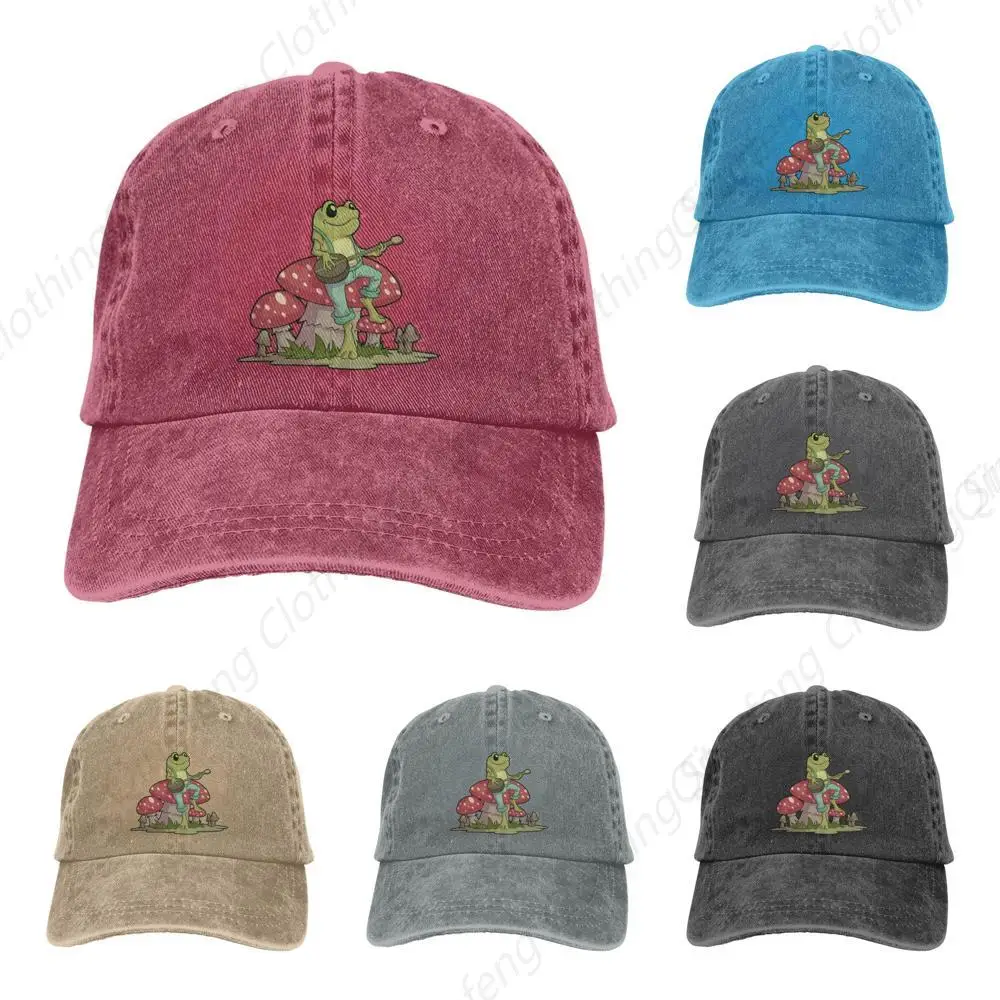 

Hat Aesthetic Frog Playing on Mushroom Cute Cowboy hat Men Baseball Cap Women Trucker Hat Dad Cap Red