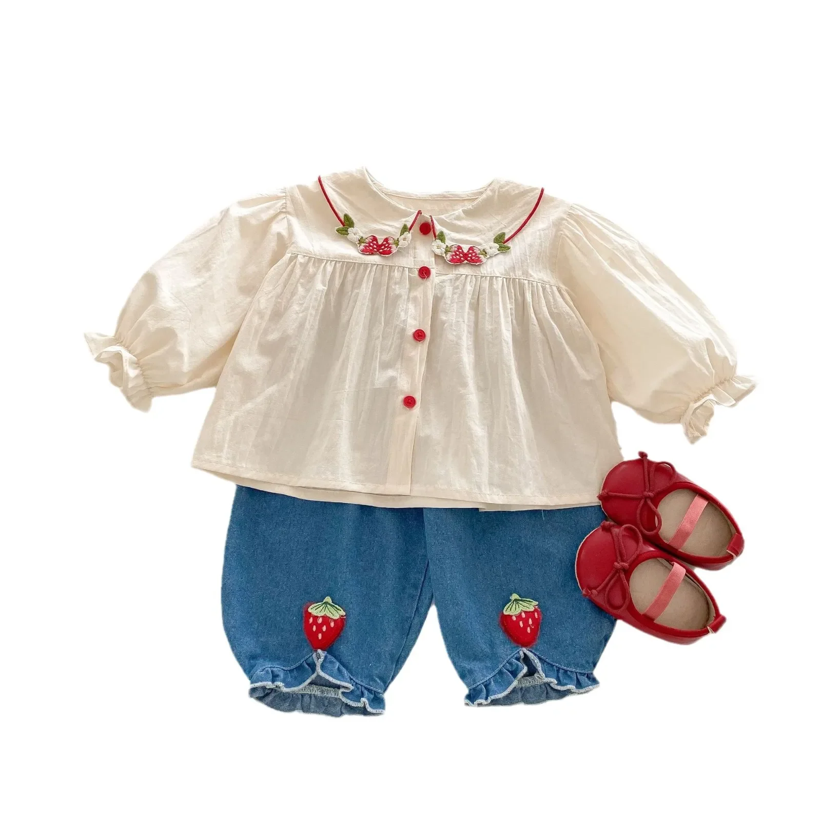 2025 Spring New Korean Style Baby Girl Strawberry Shirt, Fashionable Kids\' Blouse, Huzhou Zhili Children\'s Trendy Spring Top