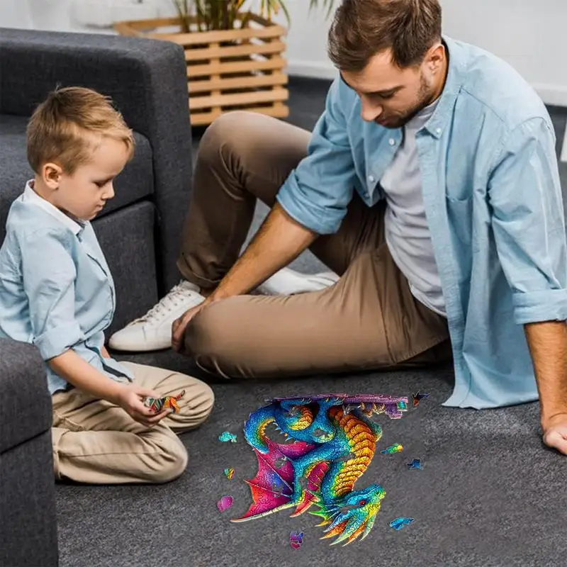 3D Animal Shaped Puzzle para Aprender Jogos, Quebra-cabeça De Madeira Com Padrão De Dragão, Brinquedos Motores Finos