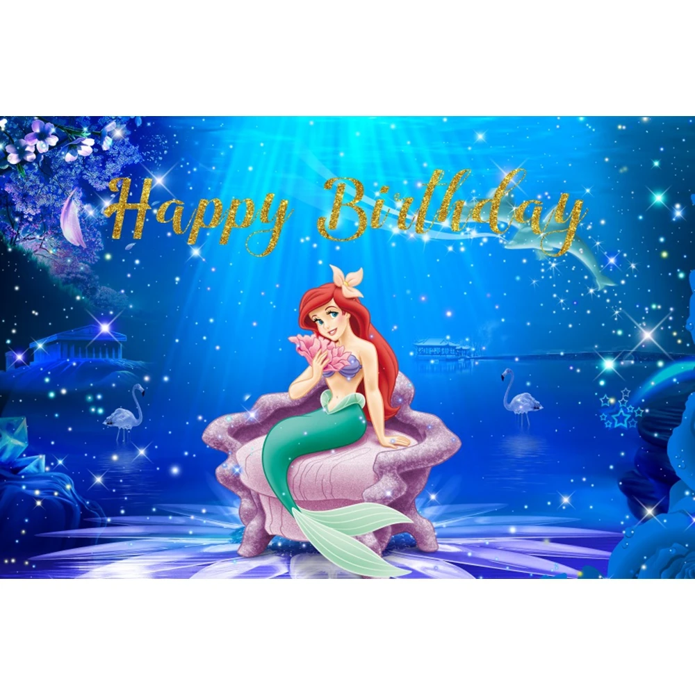 Disney Ariel Little Mermaid Princess Backdrop Under The Sea Mermaid Background Photography Girls Birthday Party Decoration