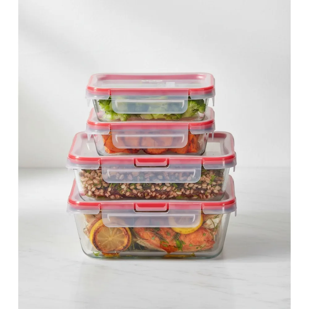 

Mixed Size Glass Food Storage Containers Set (4-Pack) Airtight Leakproof BPA-Free Meal Prep Freezer Microwave Safe