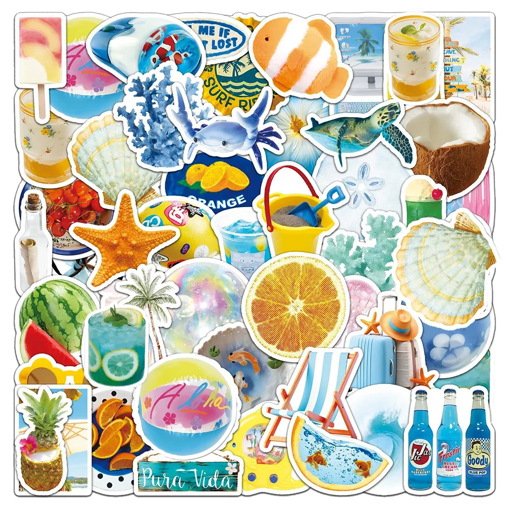10/30/50pcs INS Style Summer Art Graffiti Stickers Beach Surfing Cartoon Decals DIY Luggage Scrapbook Journal Aesthetics Sticker