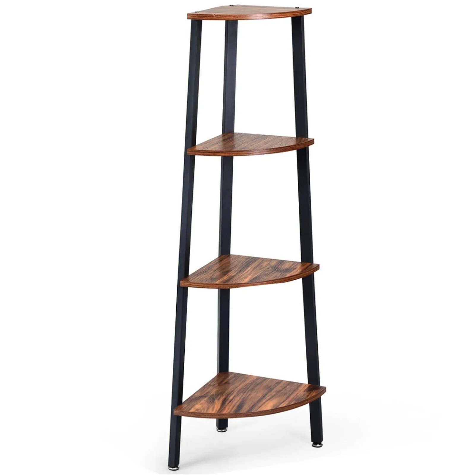 

US 4-Tier Corner Shelf Stable Storage Rack Display Stand Wood Round Shelves Black