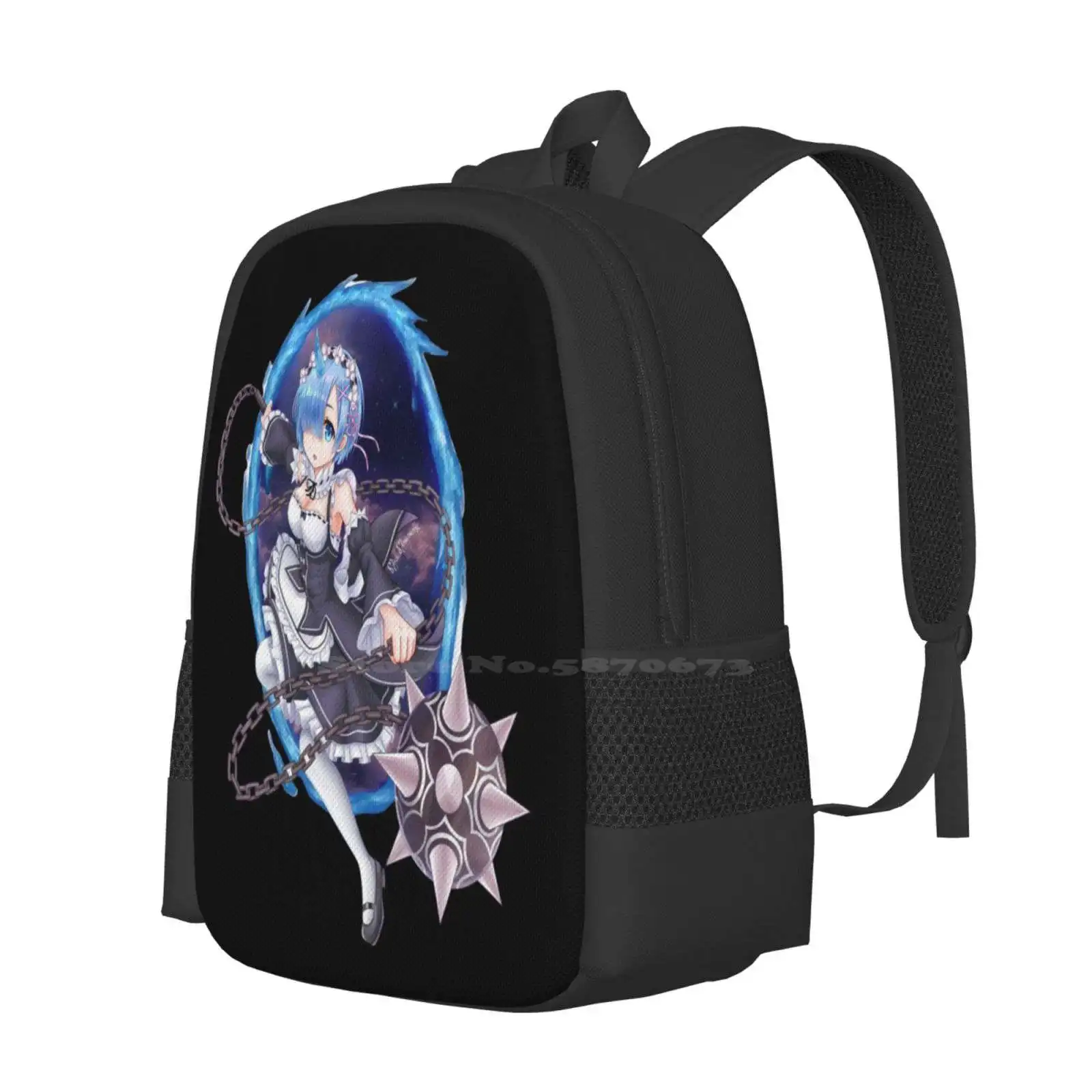 Rem ( Re Zero ) Pattern Design Laptop Travel School Bags Rem Re Zero Figure Rem Re Zero Wallpaper Rem Re Zero Cosplay Rem Re