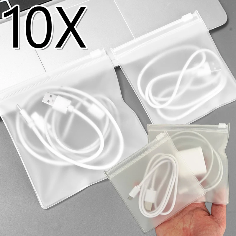 Portable Frosted Data Cord Storge Bag Ziplock Zipper Sealed Portable Reusable Pouches PVC Cable Storage Jewelry Packaging Bags