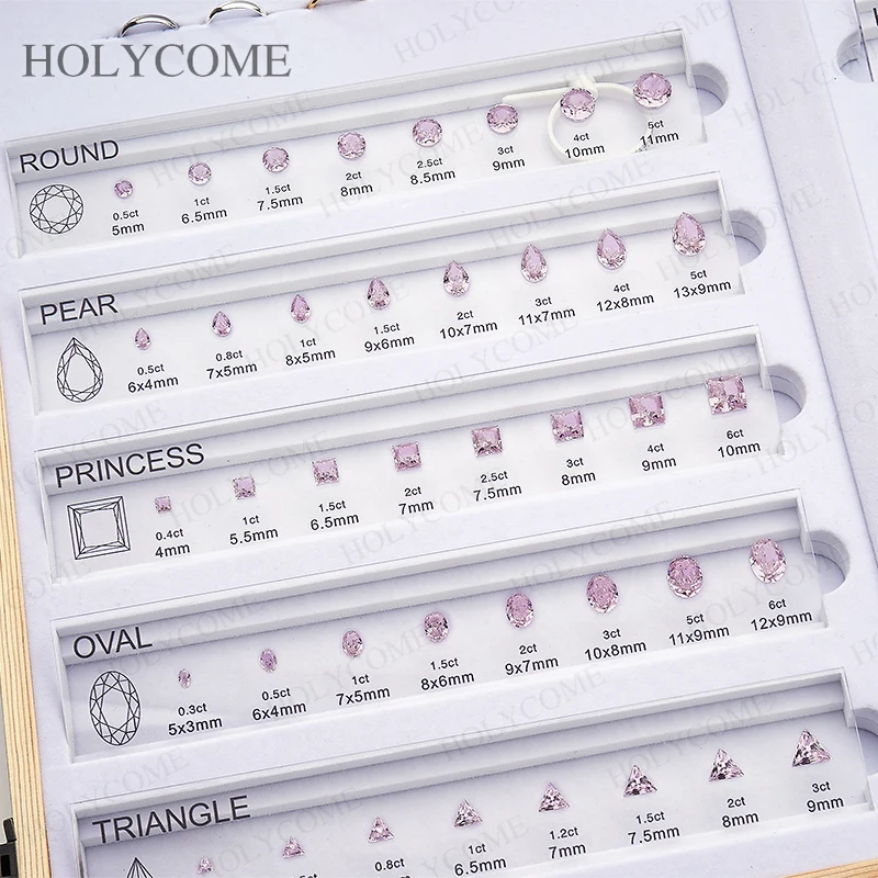 Updated Free Custom LOGO Kit Fancy Shapes CZ Diamond Carat Chart Comparison Set Reference White Pink Yellow Gemstone Selectable