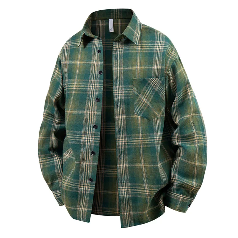 

Men's Cotton Shirt Youth Japanese Long Sleeve Plaid Shirts Spring Summer Loose Fit Shirt Korean Fashion Casual Blouse Male
