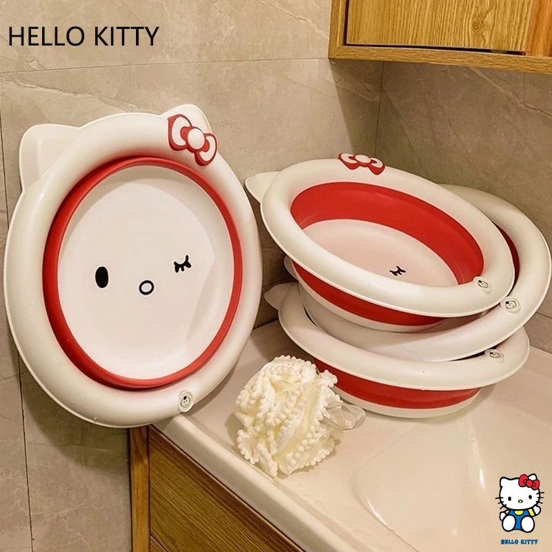 حوض غسيل هالو كيتي قابل للضغط، صديق للبيئة، مادة البولي بروبيلين، قابل للطي، هدية لتوفير المساحة المنزلية