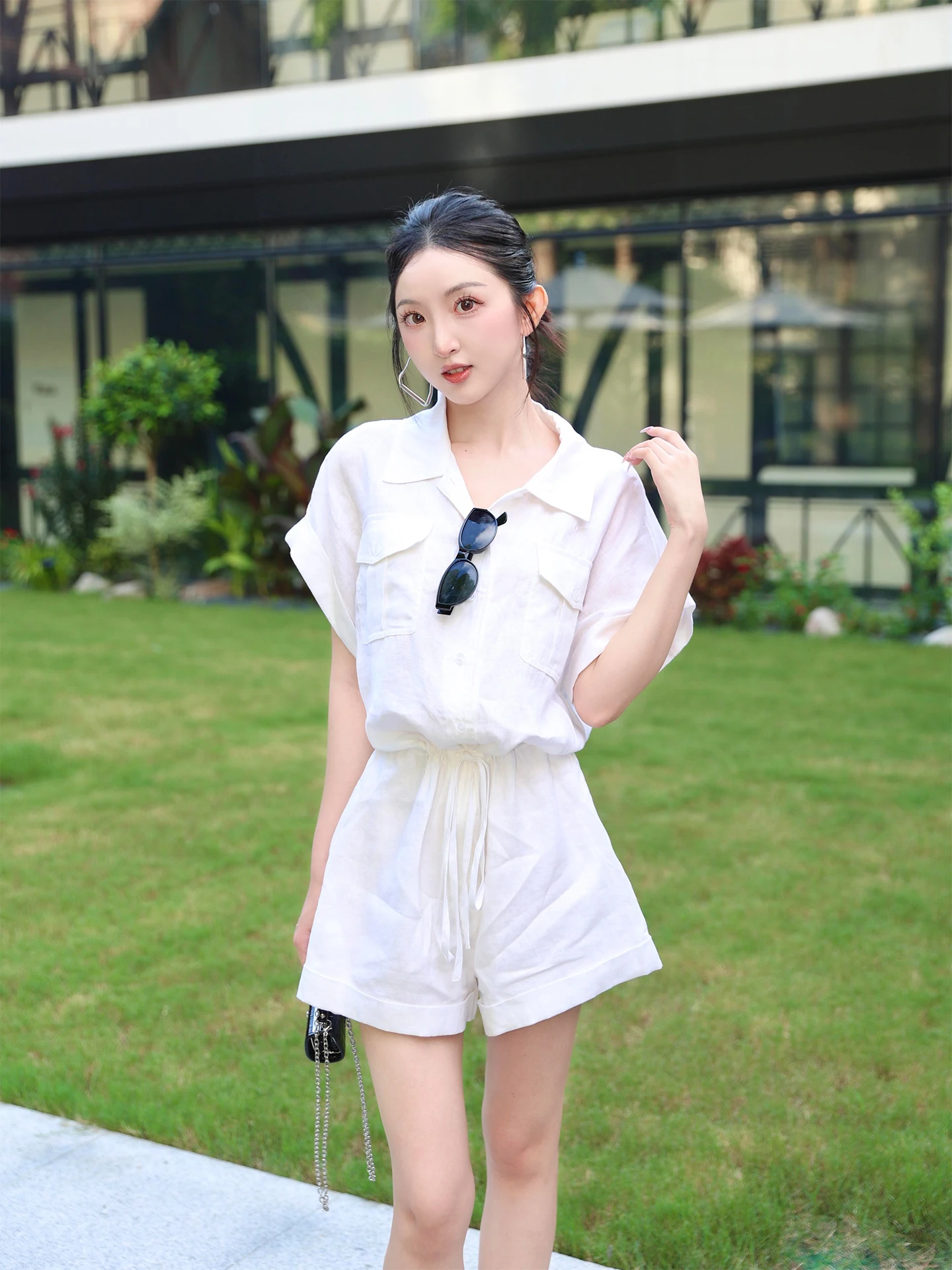 Luźne, eleganckie lniane białe spodnie damskie na lato, wyszczuplające, do pracy lub na co dzień, spodnie z wysokim stanem.