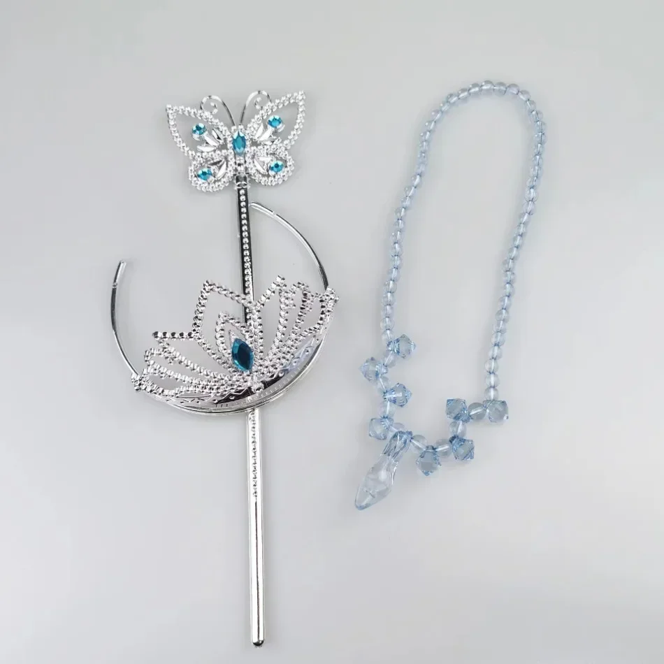 Princess Girls Blue Butterfly Magic Wand Crown Crystal High Heel Necklace Cinderella Cosplay Dress Up Jerlwery Girl Cosplay Toy