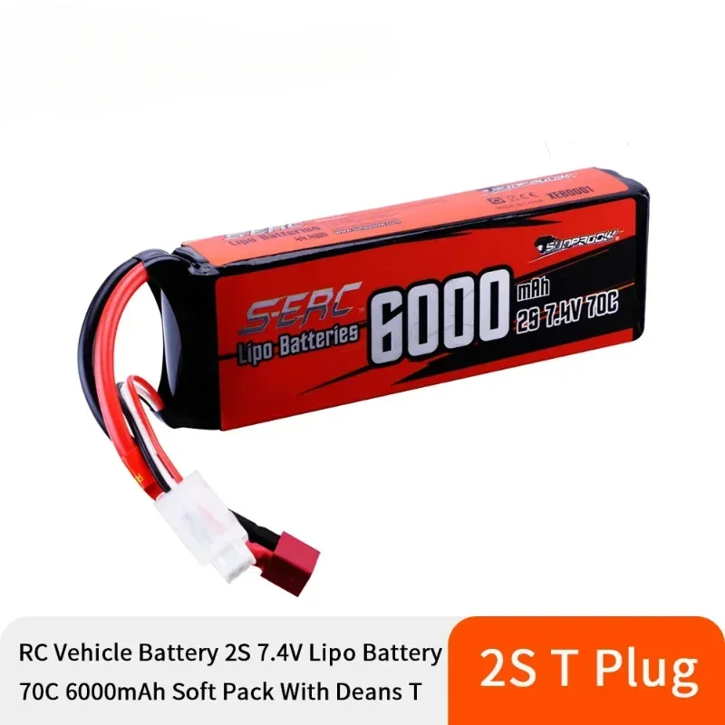 2S Lipo Battery for 7.4V 6000mAh 70C Soft Pack with Deans T Plug RC Car Boat Airplane Truck Tank Vehicle Truggy Buggy