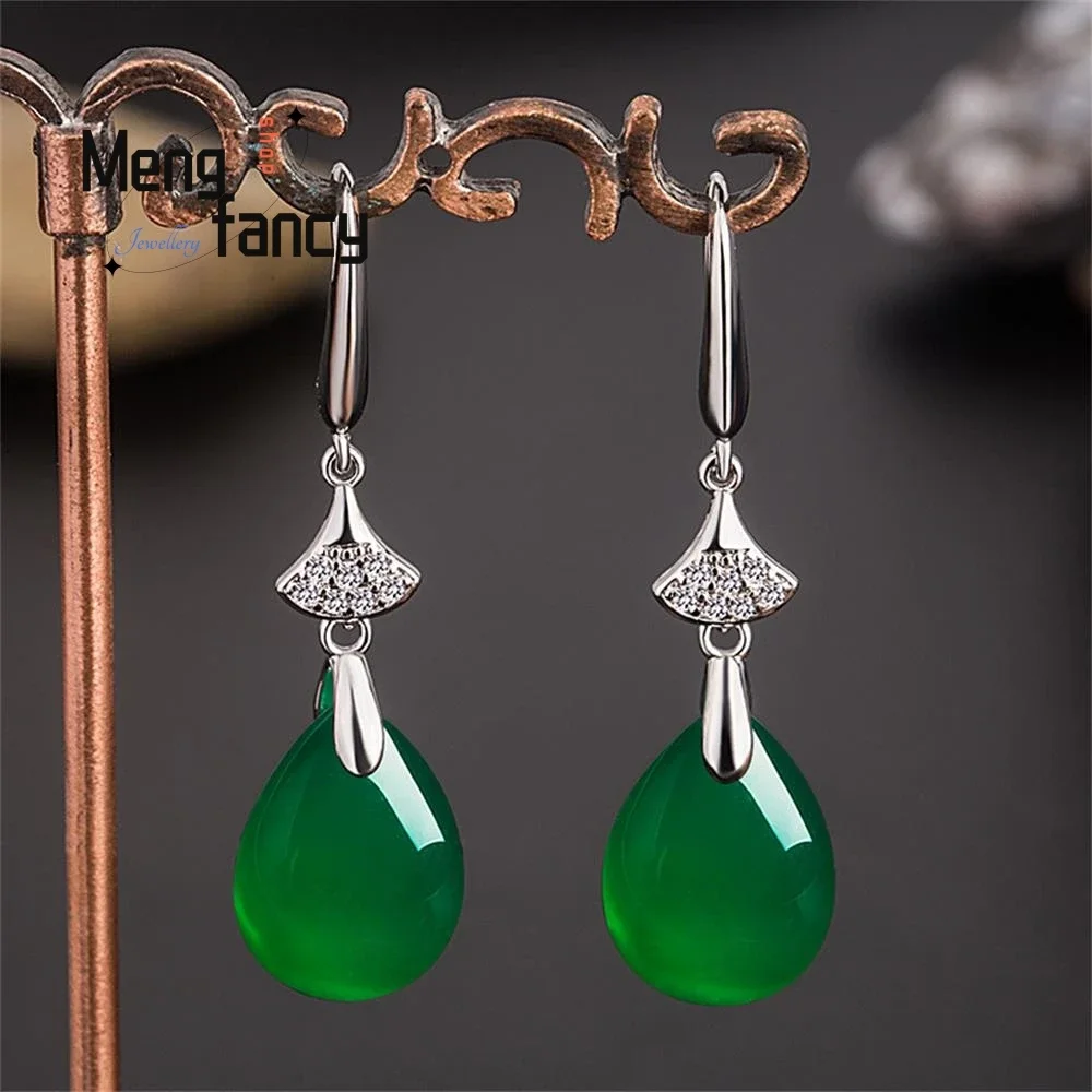 

Natural Agates Chalcedony Water Drop Earrings S925 Silver Sexy Young Girls Luxury Fashion Jewelry Best Selling Fine Holiday Gift