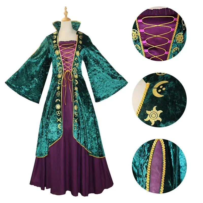 Cosaim Movie Hocus Pocus Cosplay Costume Witch Winifred Sanderson Cosplay Long Dress Adult Women Girls Halloween Carnival Costum