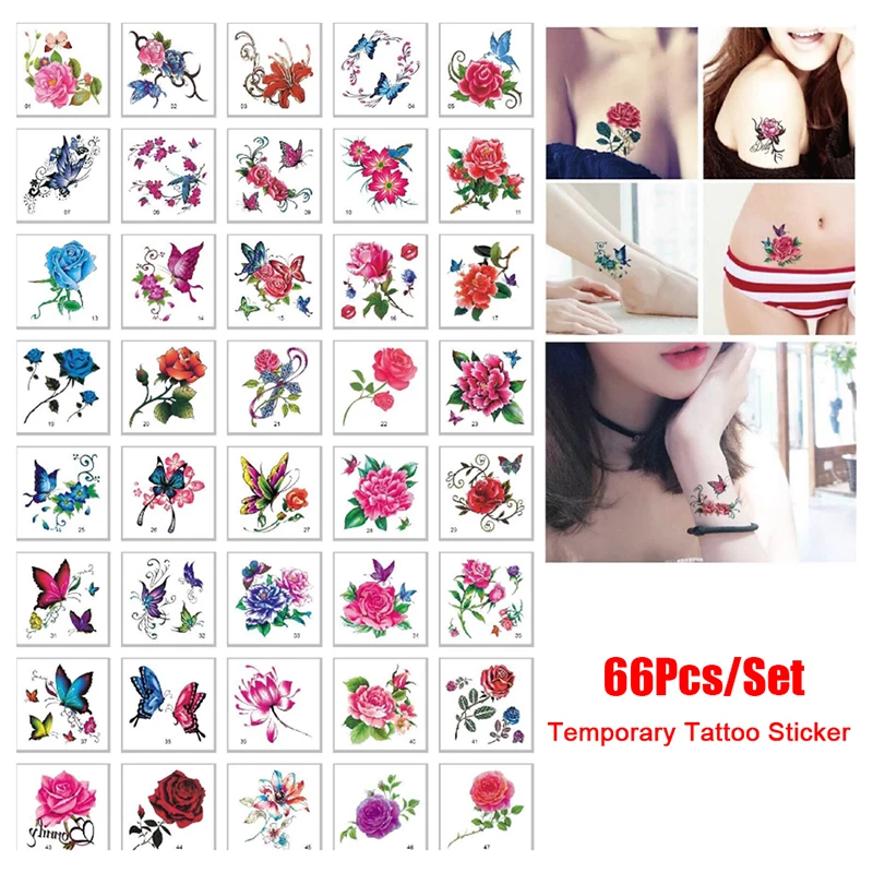 

preferred66 Sheet Fashion Colorful Flowers Tattoo Women New Waterproof Temporary Black Tattoo Sticker Body Artproduct