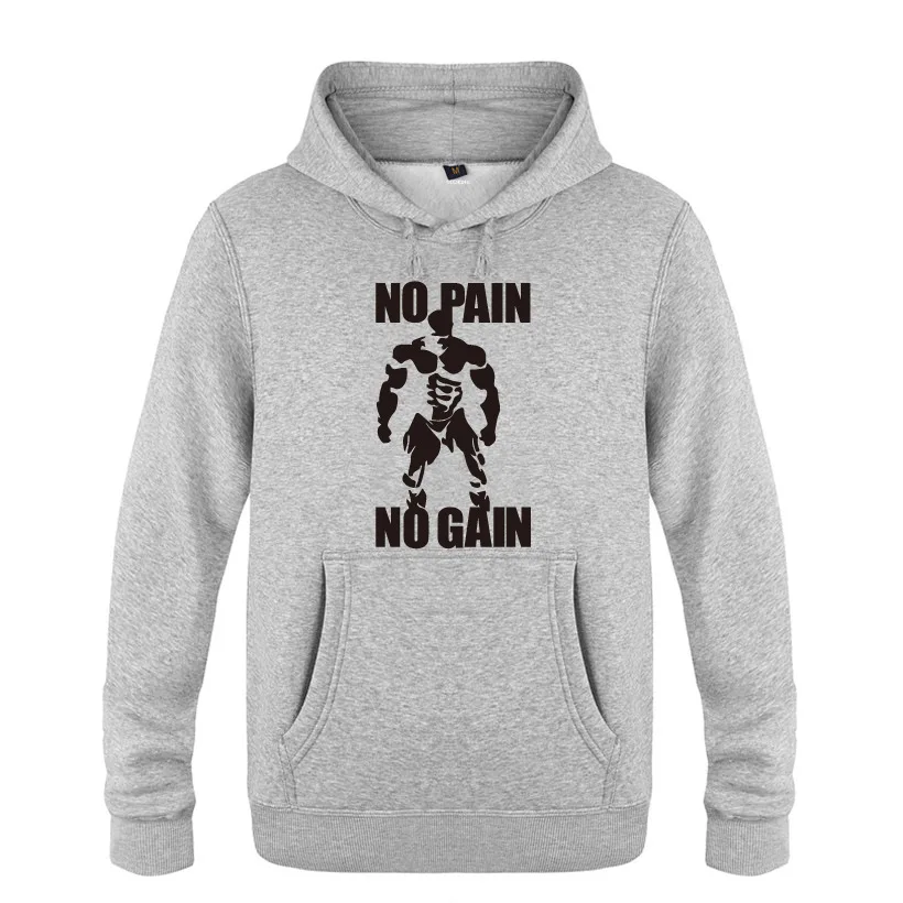 

Мужская толстовка с капюшоном, спортивная, с принтом, повседневная, зимняя, утепленная, приталенная, с карманами, в стиле No Pain No Gain