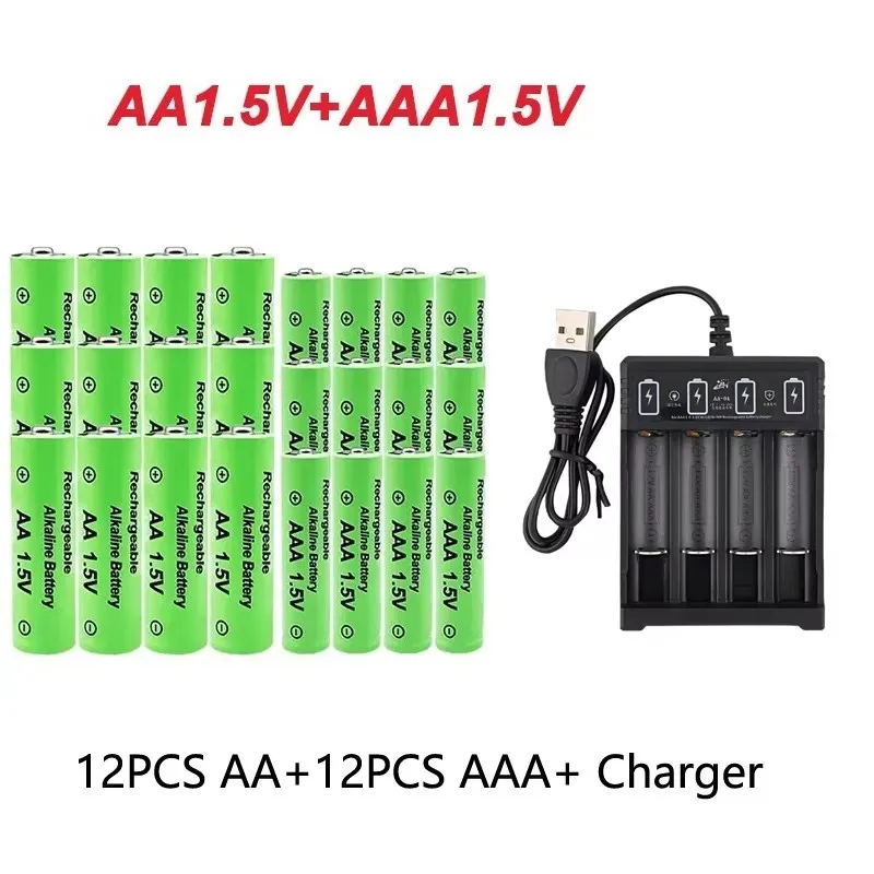 بطارية AA + AAA جديدة 1.5 بطارية قابلة للشحن AA3800MAH AAA3000 مع شاحن USB للأجهزة الإلكترونية لمصباح يدوي LED