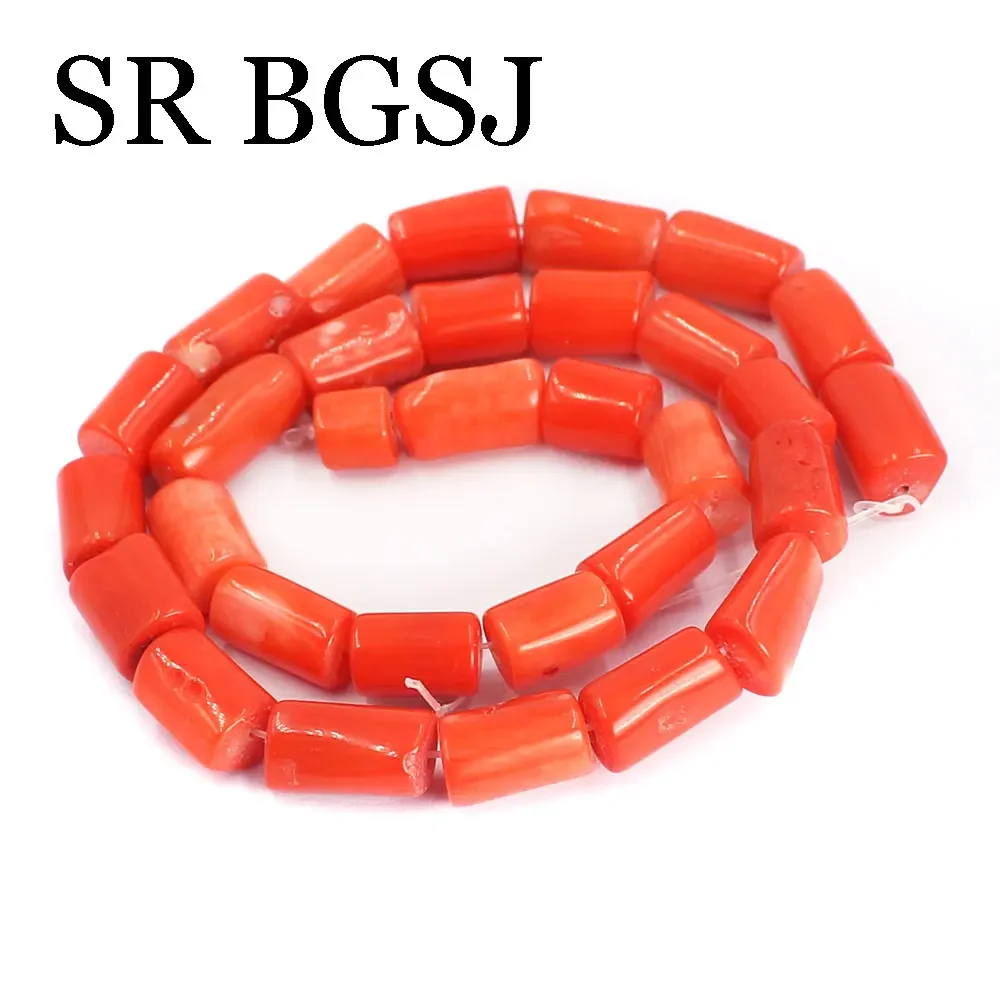 7-8x10-14mm Wholesale Natural Orange Coral Gem Column Drum Beads for Jewelry Making DIY Bracelet Necklace 15\