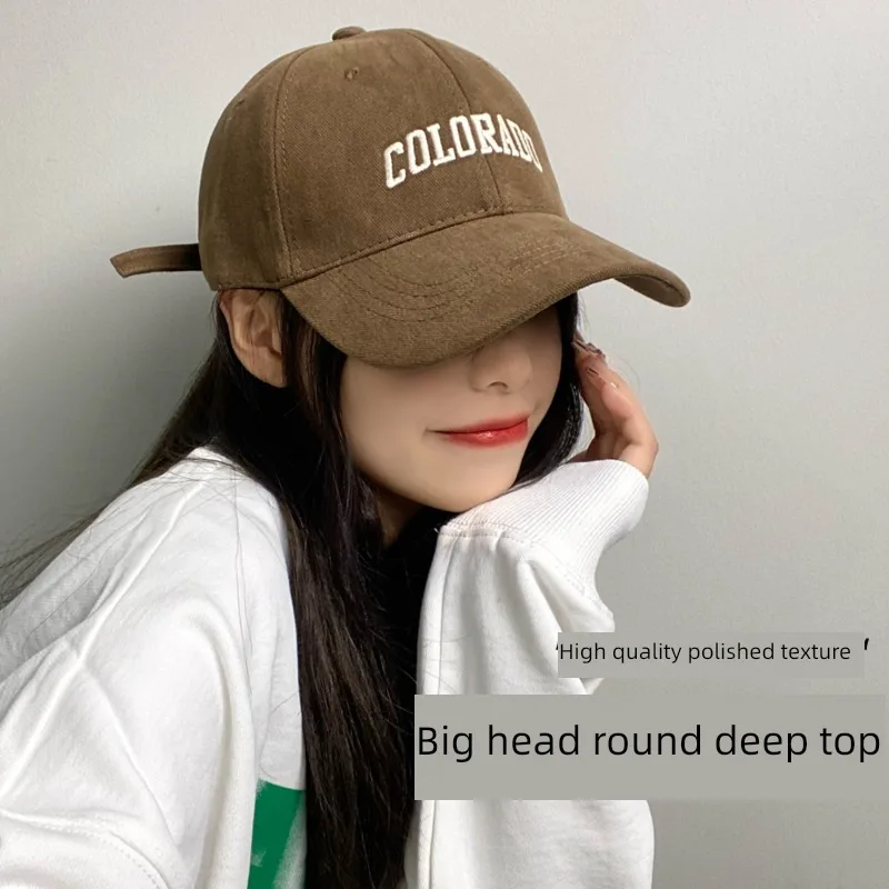 Coffee Deep Top Big Head Circumference Baseball Cap for Women AutumnEmbroidered Width Curved Brim Peaked Cap Men Trendy