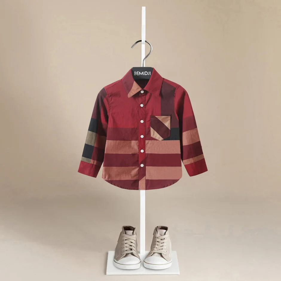 Korean Kids Blue Vertical Striped Autumn Shirt for Boy Classic Design Long Sleeve Shirt Blouse Children Casual Clothing Age 2-8