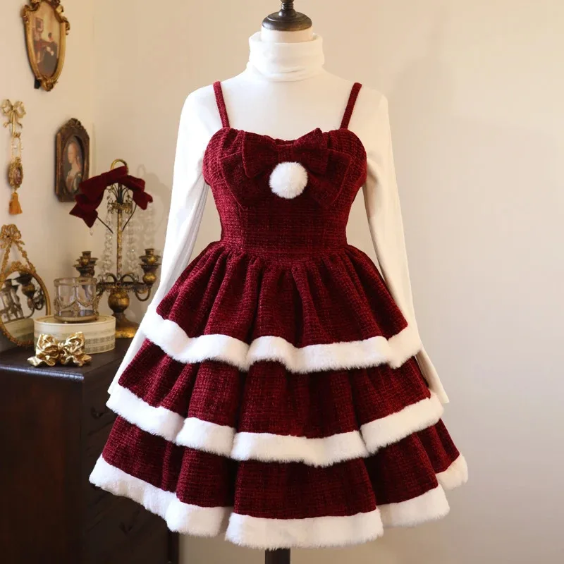 Nuevo vestido original de Navidad lolita capa Año Nuevo rojo dulce lindo Lolita precioso conjunto de vestido elegante