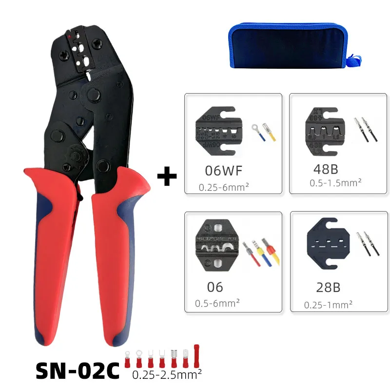 SN-02C Crimping Plier Set For Tube Type Pre-insulated Bare Terminals Plug-in Spring Connector Terminal Crimping Tools