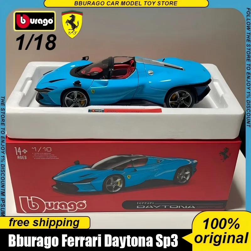 

In Stock Bburago 1:18 Ferrari Daytona Sp3 Blue Premium Gift Box Packaging Alloy Miniature Diecast Model Ferrari Sports Car Toys