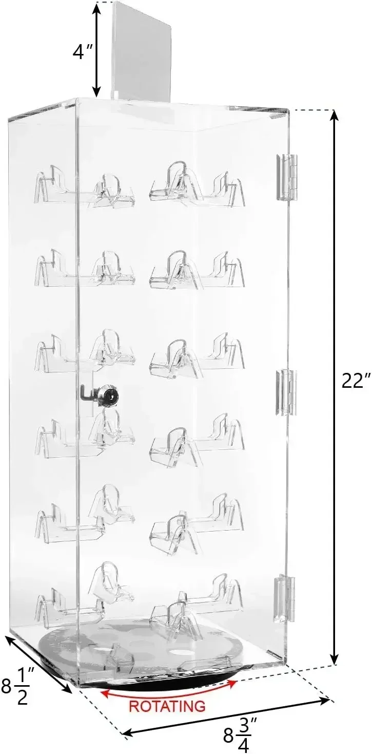 Premium Acrylic Lockable Rotating Sunglass Display Case, Acrylic Sunglasses Organizer, Eyewear Display Stand, Eyeglass Case, Eye