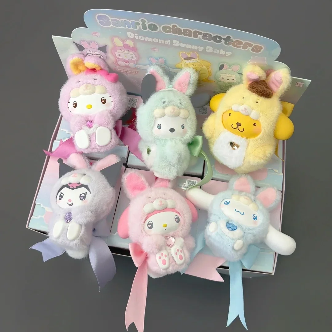 

Genuine Sanrio Family Co-Branded New Diamond Bunny Baby Series Vinyl Blind Box Plush Doll Figure Pendant Girl'S Birthday Gift