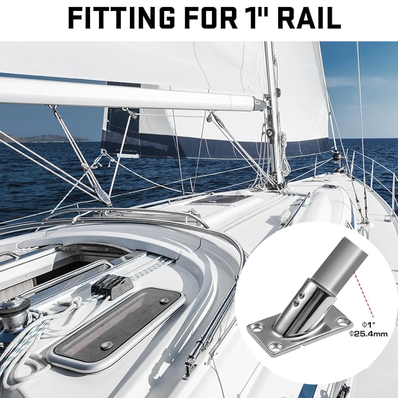 Boat Hand Rail Fitting Marine Yacht Boat Railing Hardware 45Degree 1”Round/Rectangular Base 316 Stainless Steel 1pcs