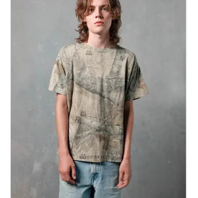 힙합 스트릿 댄스 레트로 탑 2025 카모플라주 프린트 그래픽 티셔츠 하라주쿠 고딕 남녀 공용 여름 티셔츠 캐주얼