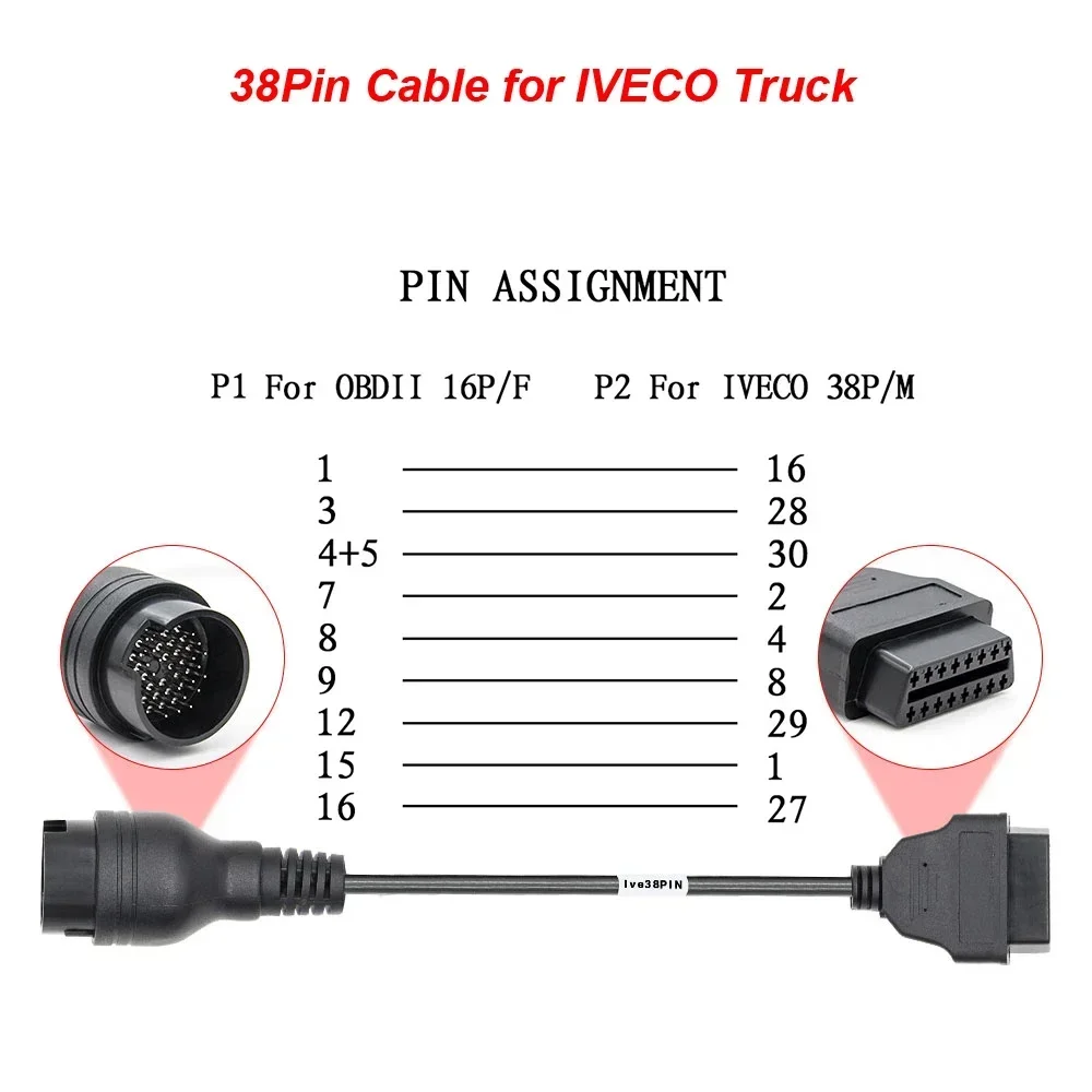 OBD 2 II Cable For IVECO 38Pin IVECO 30Pin to 16Pin Connector Cable Car Interface For IVECO Trucks Diagnostic Tools Car-detector