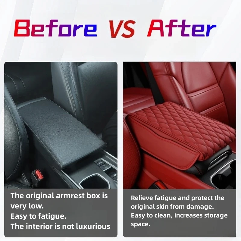 Car Armrest Box Mat Height Increase Pad Storage Bag Center Console Protector Cover with Side Storage Pocket Interior Accessories