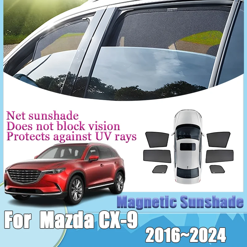 

Сетчатый солнцезащитный козырек для Mazda CX-9 2016-2024 CX9, магнитные козырьки на лобовое стекло, солнцезащитный козырек, чехол для штор, инструменты, автомобильная наклейка, автоаксессуары
