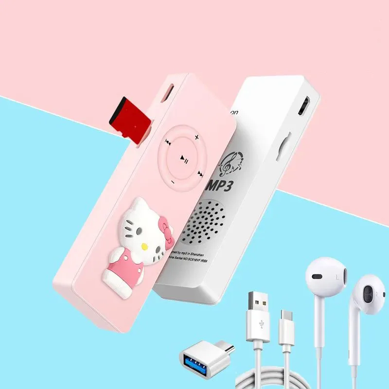 

Kawaii Hello Kitty MP3 Player MINISO Anime Stitch Student Simple Strip Sports Portable Fashion Complete Set of Card Players New