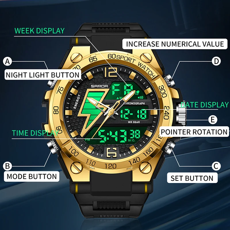 SANDA 6137 Outdoor Digital Watch for Men Waterproof Stopwatch Quartz Man Wristwatch Double Time Sport Luminous Clcok Watches