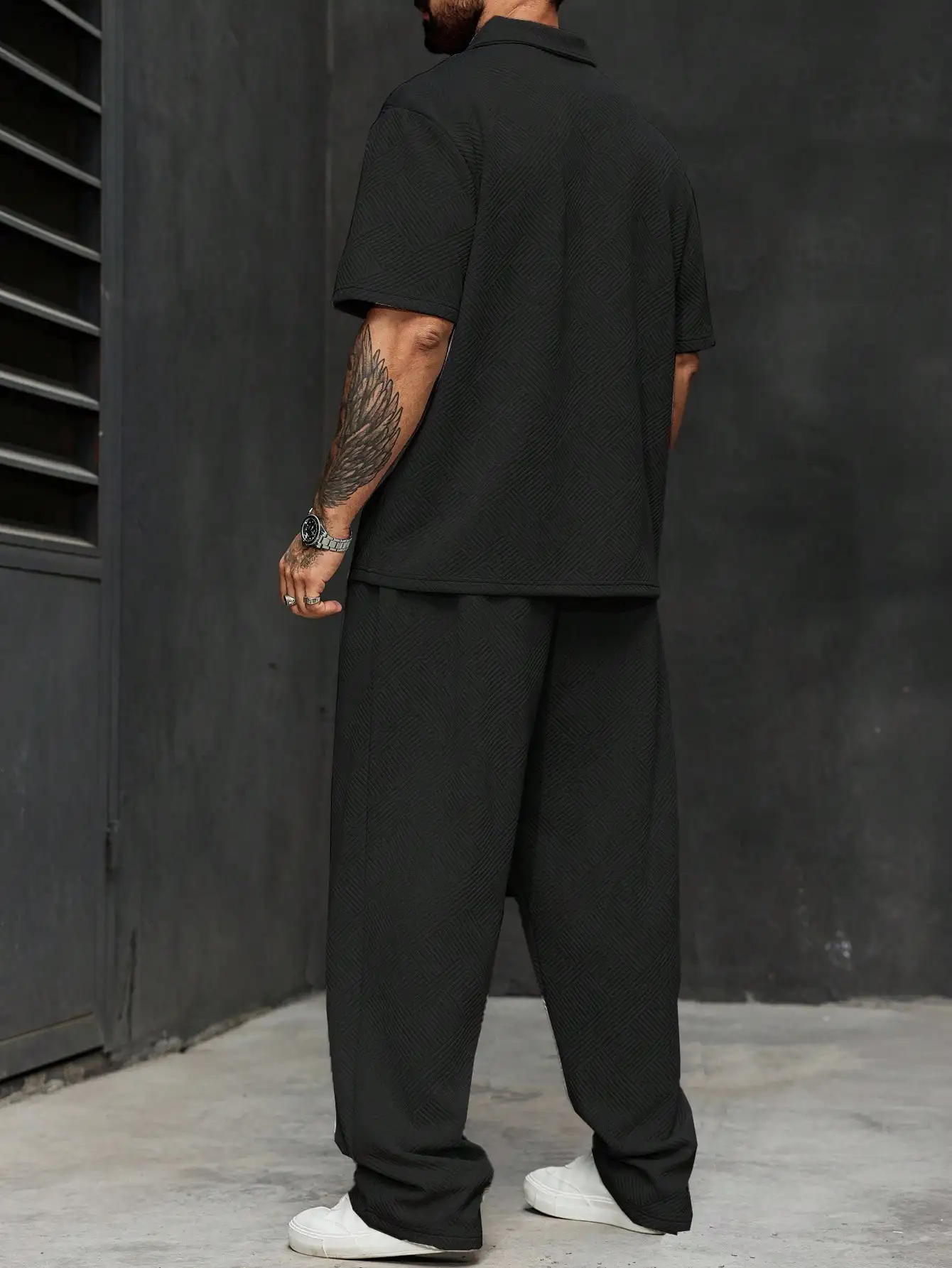 

Plus Size Men's Solid Color Short Sleeve Polo Shirt And Pants Casual Co-ords