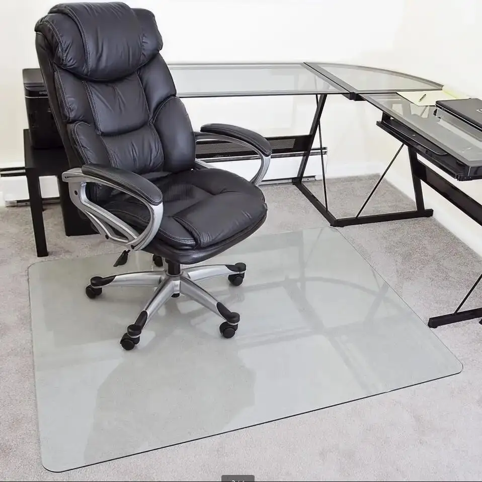 Polished Edge Heavy Duty Glass office chair mat for carpet Carpet Protector gaming chair mat