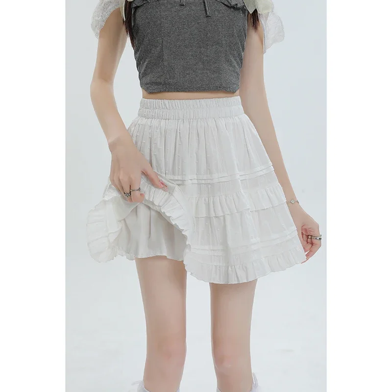 

Spicy Girl Fold Cake Short Women's Skirt 2024 New Summer Fluffy Short Children's White Skirts Korean Fashion Womens Clothing