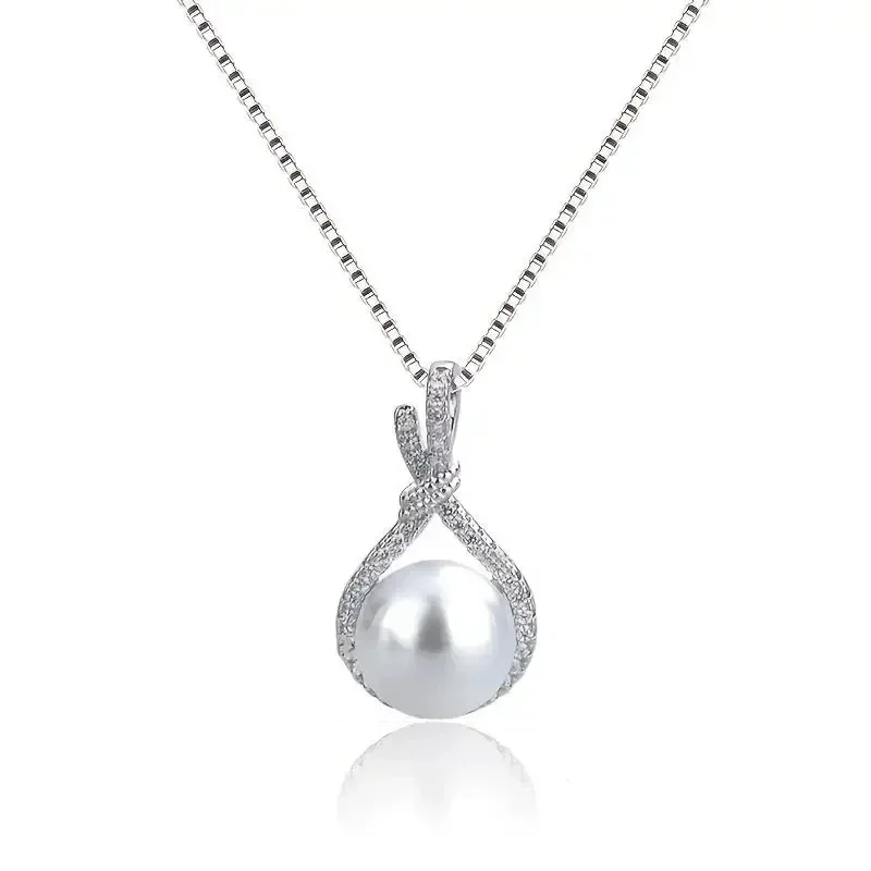 Trendy Simulated Pearl Necklace Women Silver Color Dazzling CZ Temperament Elegant Female Wedding Accessories Hot Jewelry