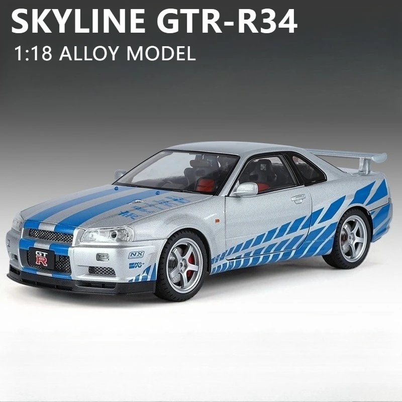 

1:18 Nissan Skyline GTR-R34 Alloy Diecasts & Toy Vehicles Metal Toy Car Model Sound and light Collection Kids Toy Gift