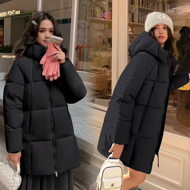 Piumino in cotone medio-lungo per abbigliamento invernale da donna, versione coreana 2025 con sbuffi nuvolosi taglie forti