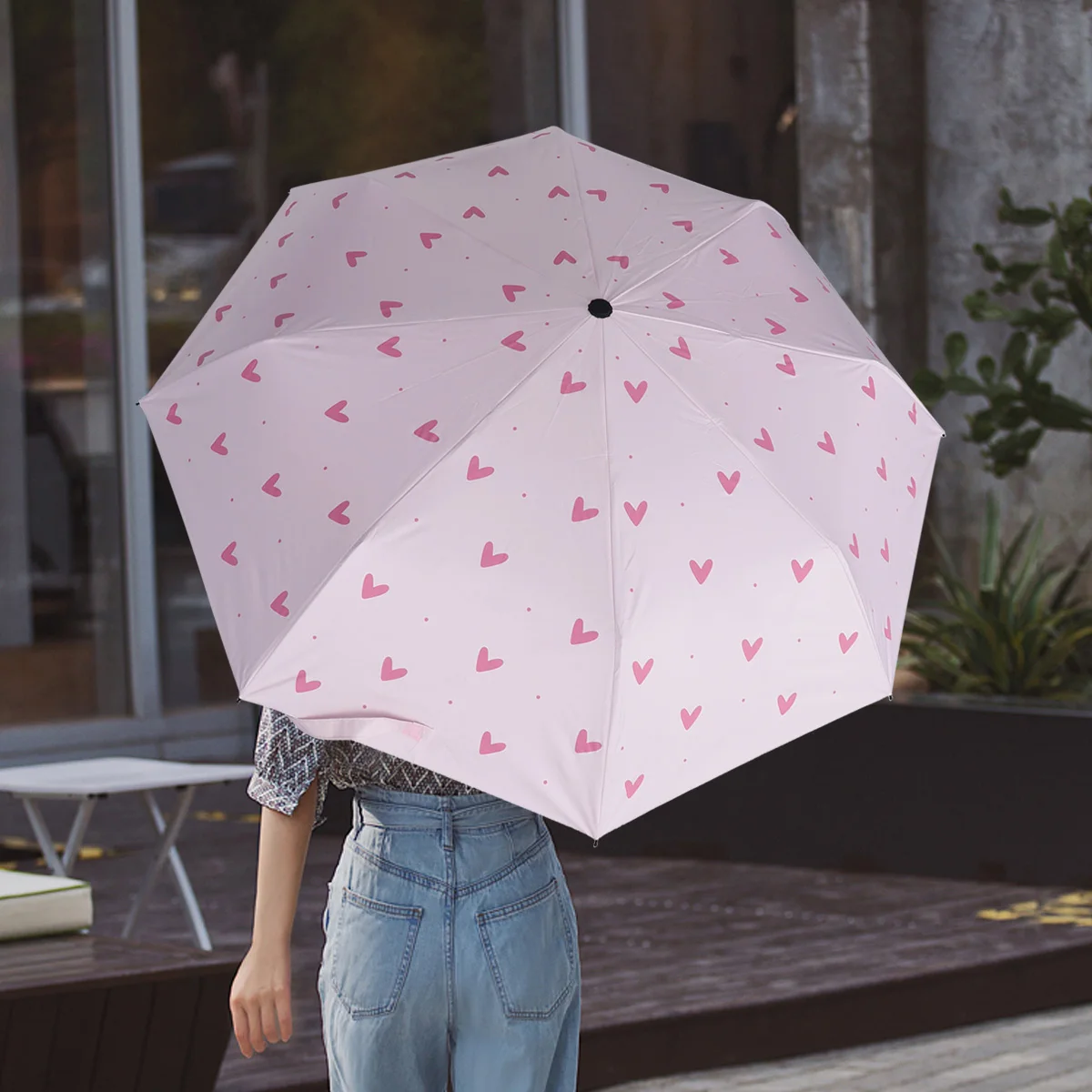 

Sun Umbrella Lightweight Durable Folding Travel Heart Pattern Unisex Anti UV Parasol