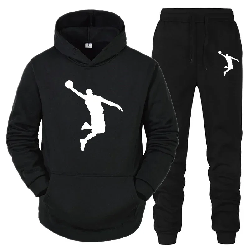 

High-quality printed youth hooded sweatshirt set for sports jogging, fashionable men's sportswear for daily casual commuting