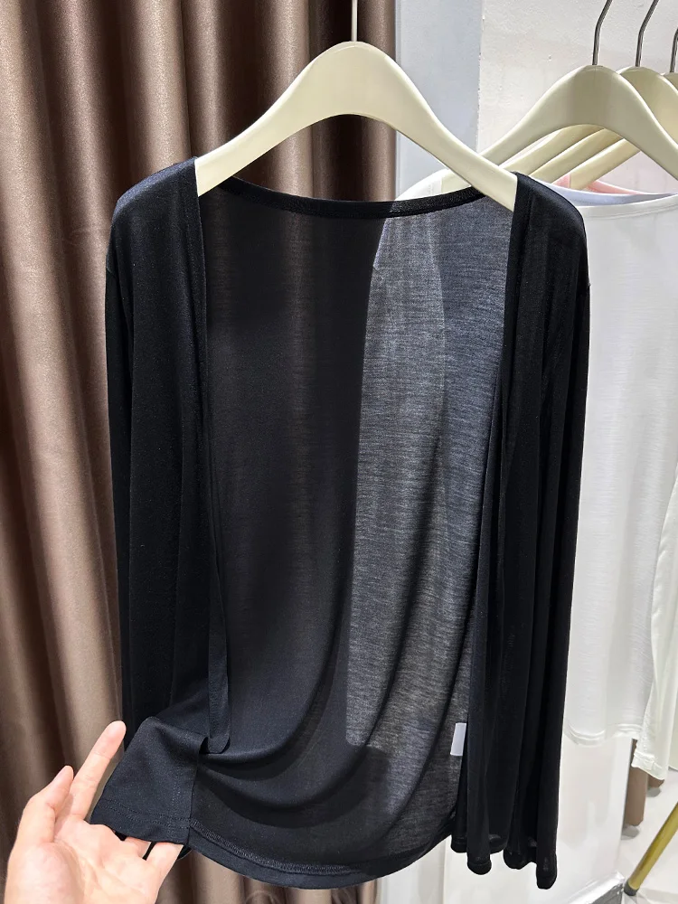 

Lacele Tian Silk Open Cardigan Women's Spring oulder Strap Dr Outer Bla Small awl Island Sun Protection Coat